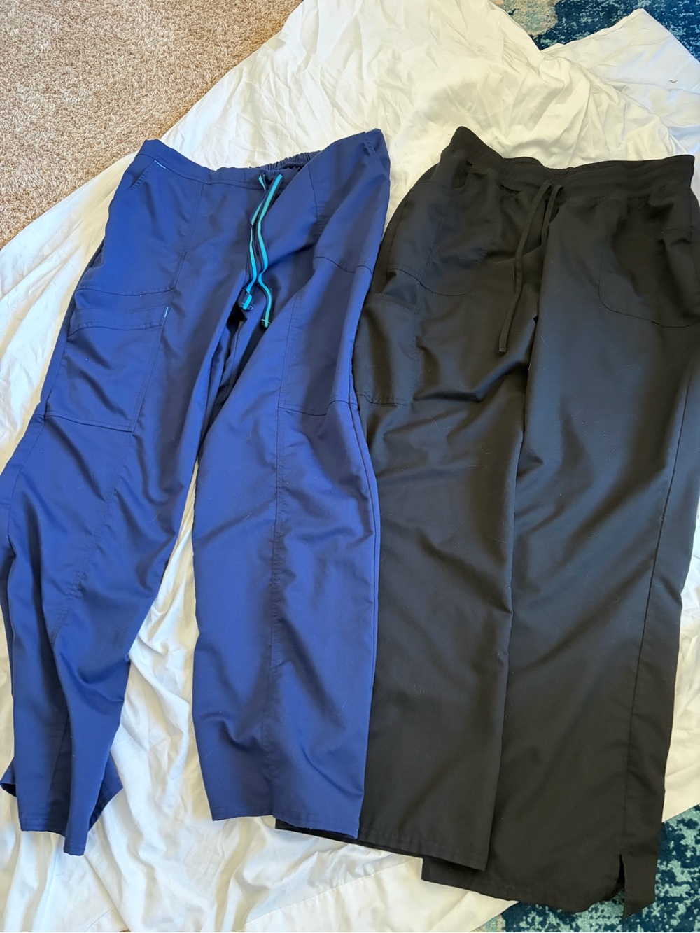 Lot of 2 Scrubstar Medical Scrub Pants Black Cargo Blue Drawstring Sz Lg
